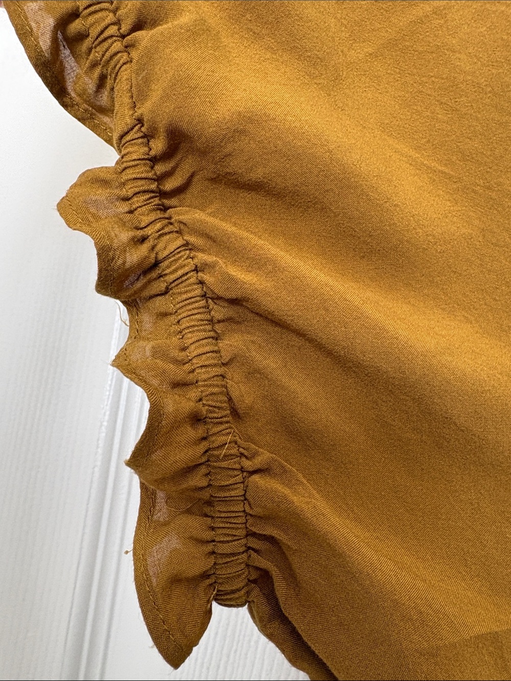 RW&CO. Mustard Ruffled Peasant Blouse with Embroidered Hem - Picture 5 of 6